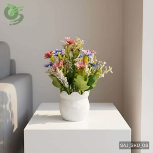 সাদা টবসহ বাহারি রঙের কৃত্রিম বুনো ফুল গাছ