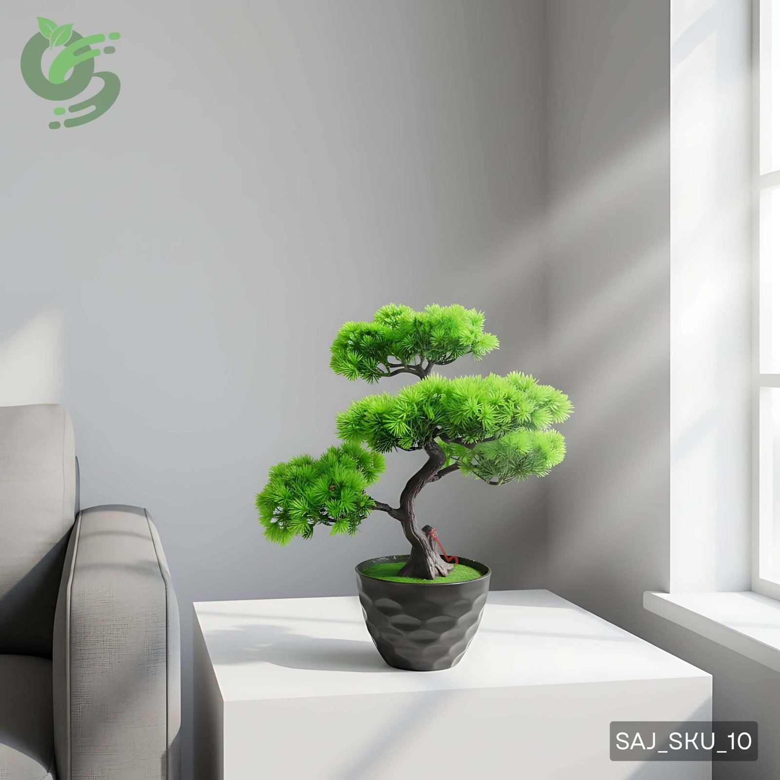 কালো শৌখিন টবসহ জাপানিজ স্টাইল কৃত্রিম বনসাই গাছ