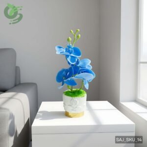 সোনালী বর্ডার ও সাদা টবসহ প্রিমিয়াম কৃত্রিম নীল অর্কিড