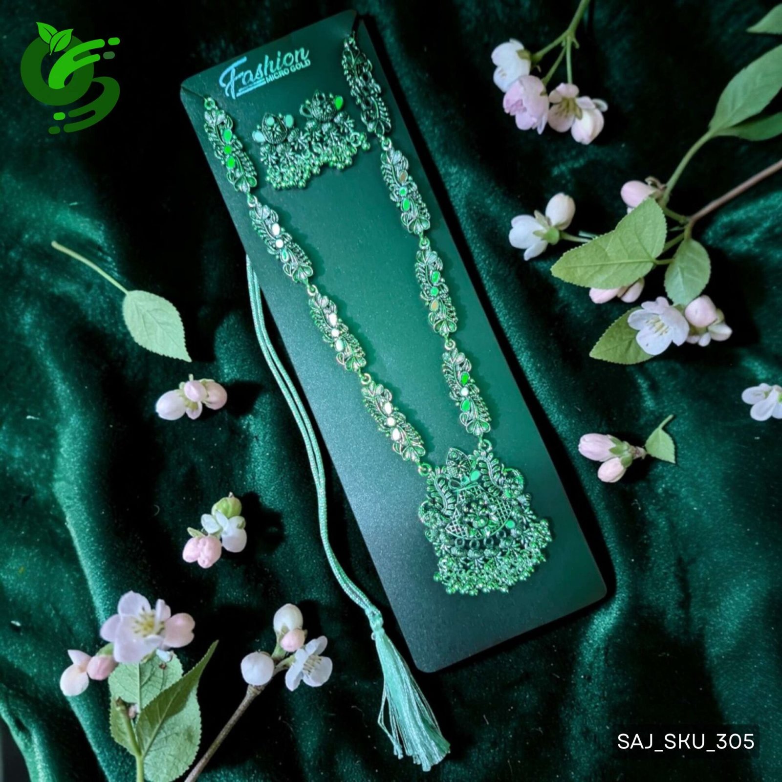 Elegant Oxidized Silver Stone Necklace Set with Earrings for Women