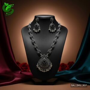 Elegant Oxidized Black Stone Necklace Set with Earrings for Women