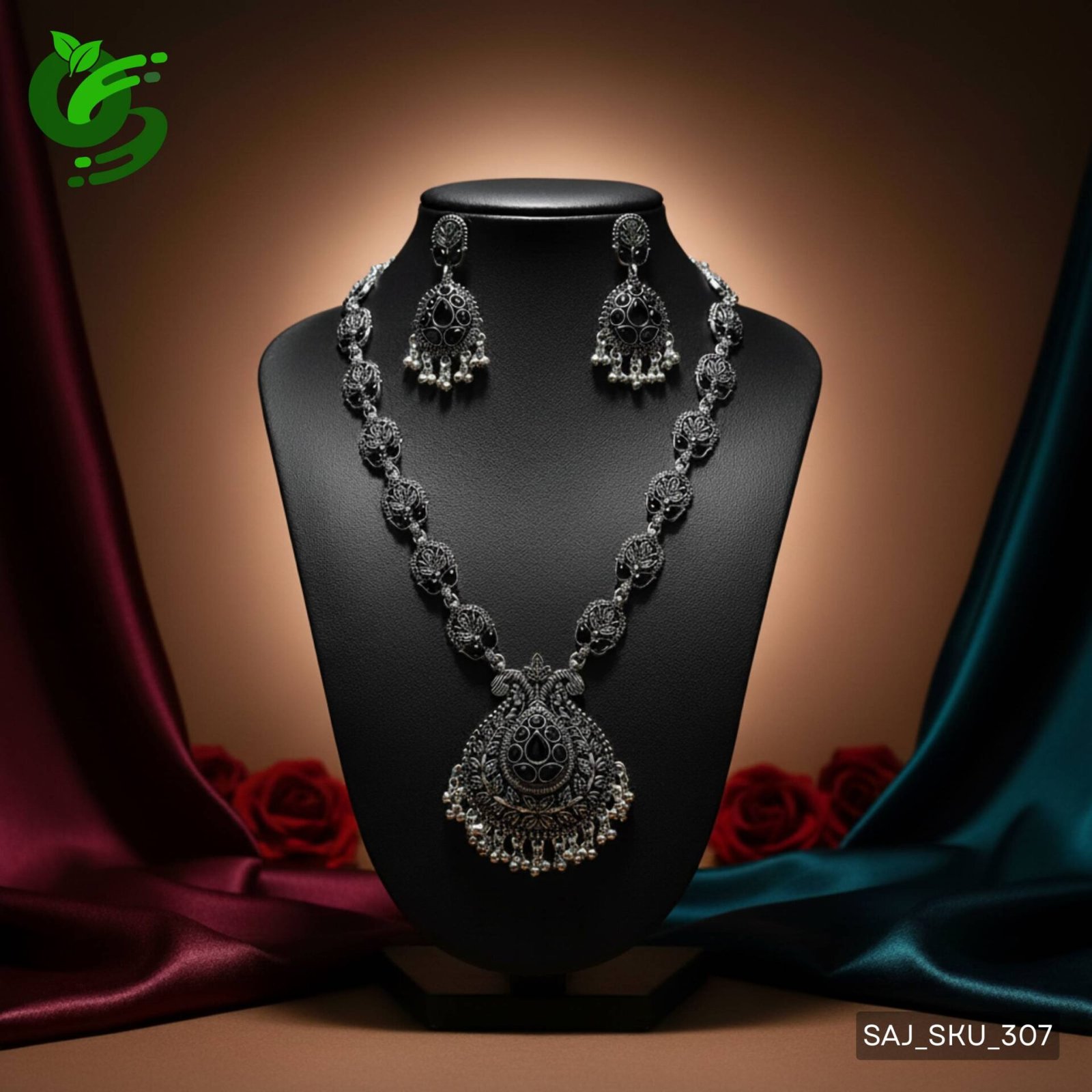 Elegant Oxidized Black Stone Necklace Set with Earrings for Women