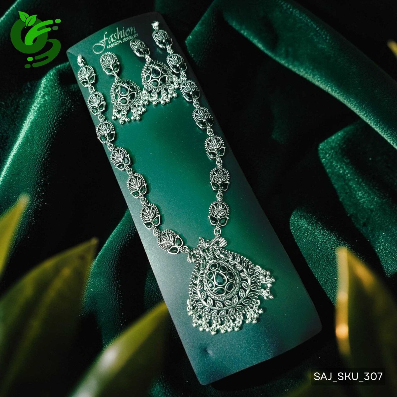 Elegant Oxidized Black Stone Necklace Set with Earrings for Women