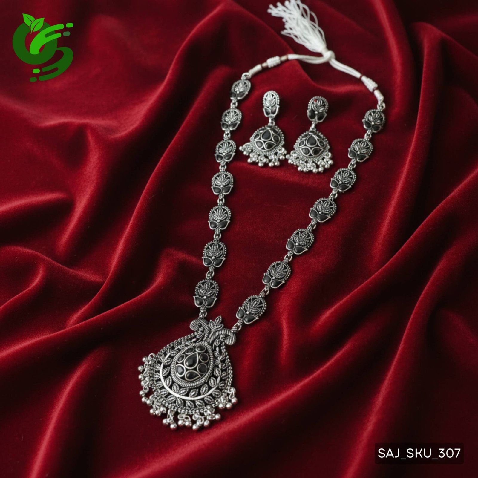 Elegant Oxidized Black Stone Necklace Set with Earrings for Women