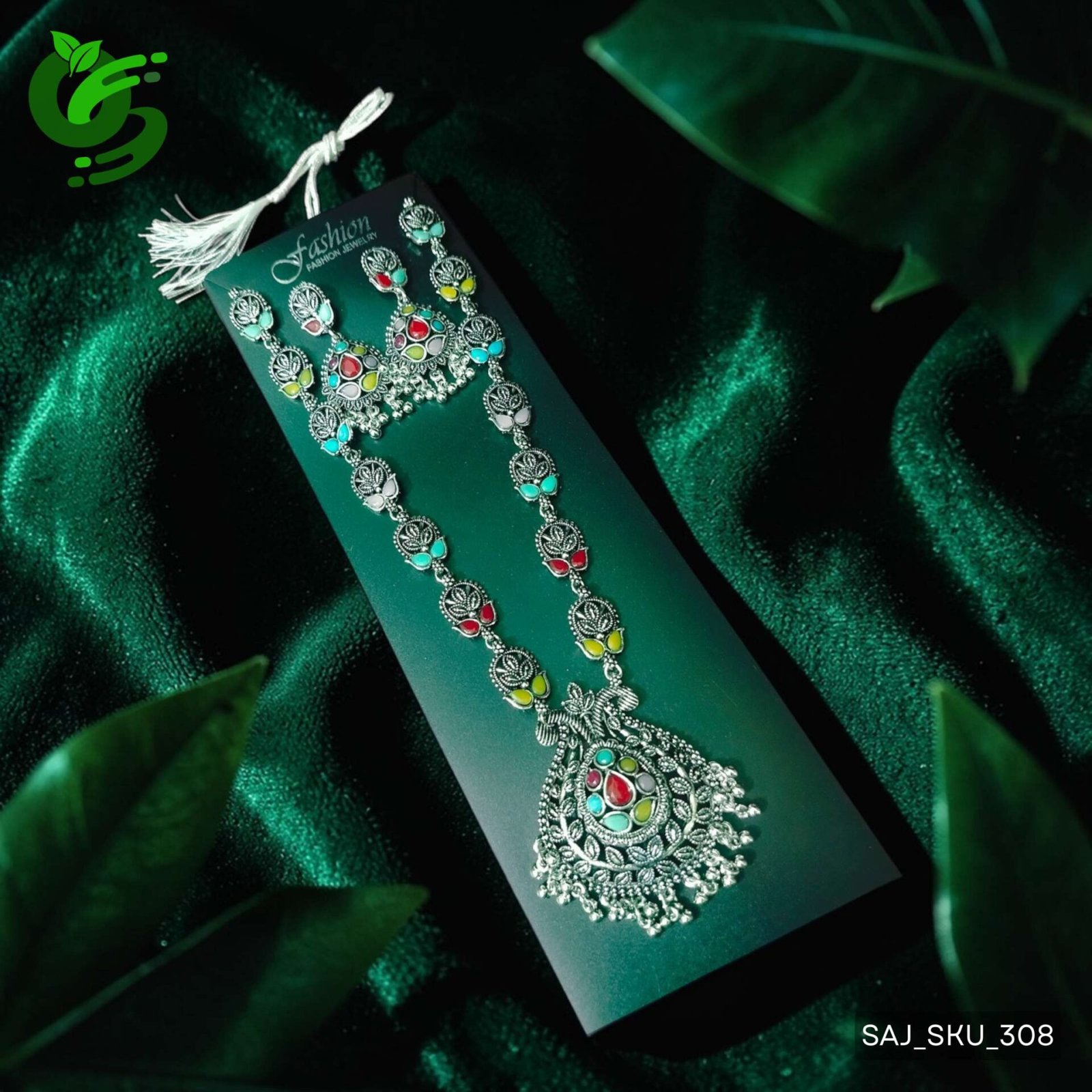 Traditional Multicolor Stone Necklace Set with Earrings for Women