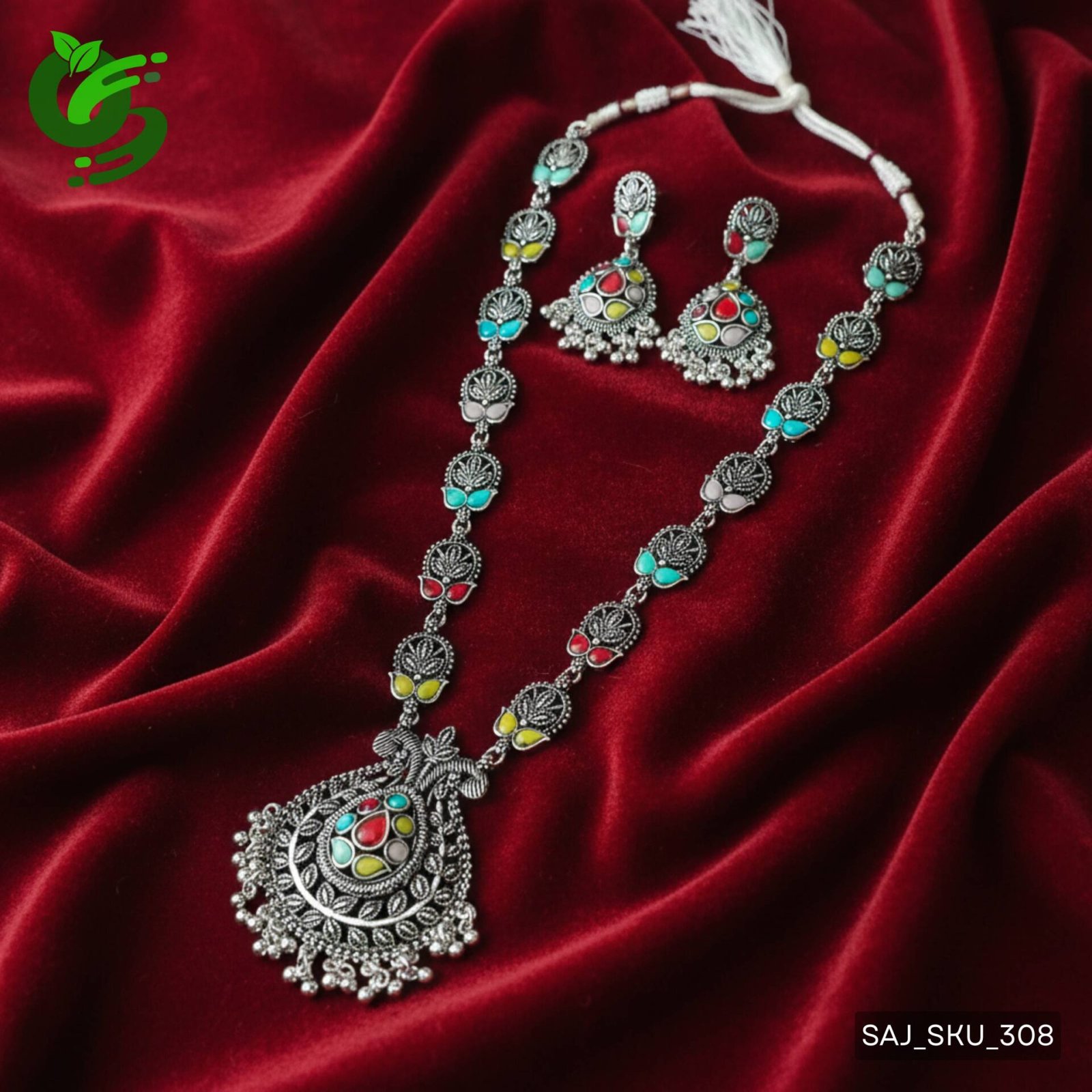 Traditional Multicolor Stone Necklace Set with Earrings for Women