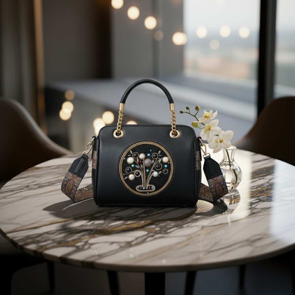 Luxury Tree Design Leather Handmake Thai Handbag for Women