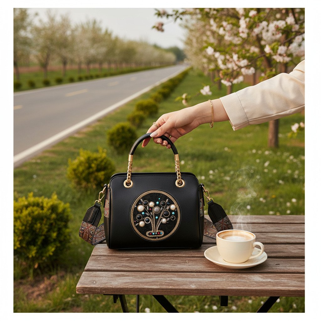 Luxury Tree Design Leather Handmake Thai Handbag for Women