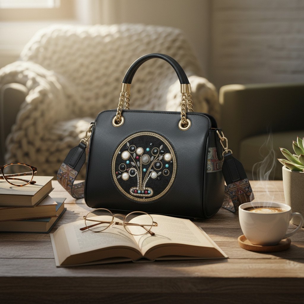 Luxury Tree Design Leather Handmake Thai Handbag for Women